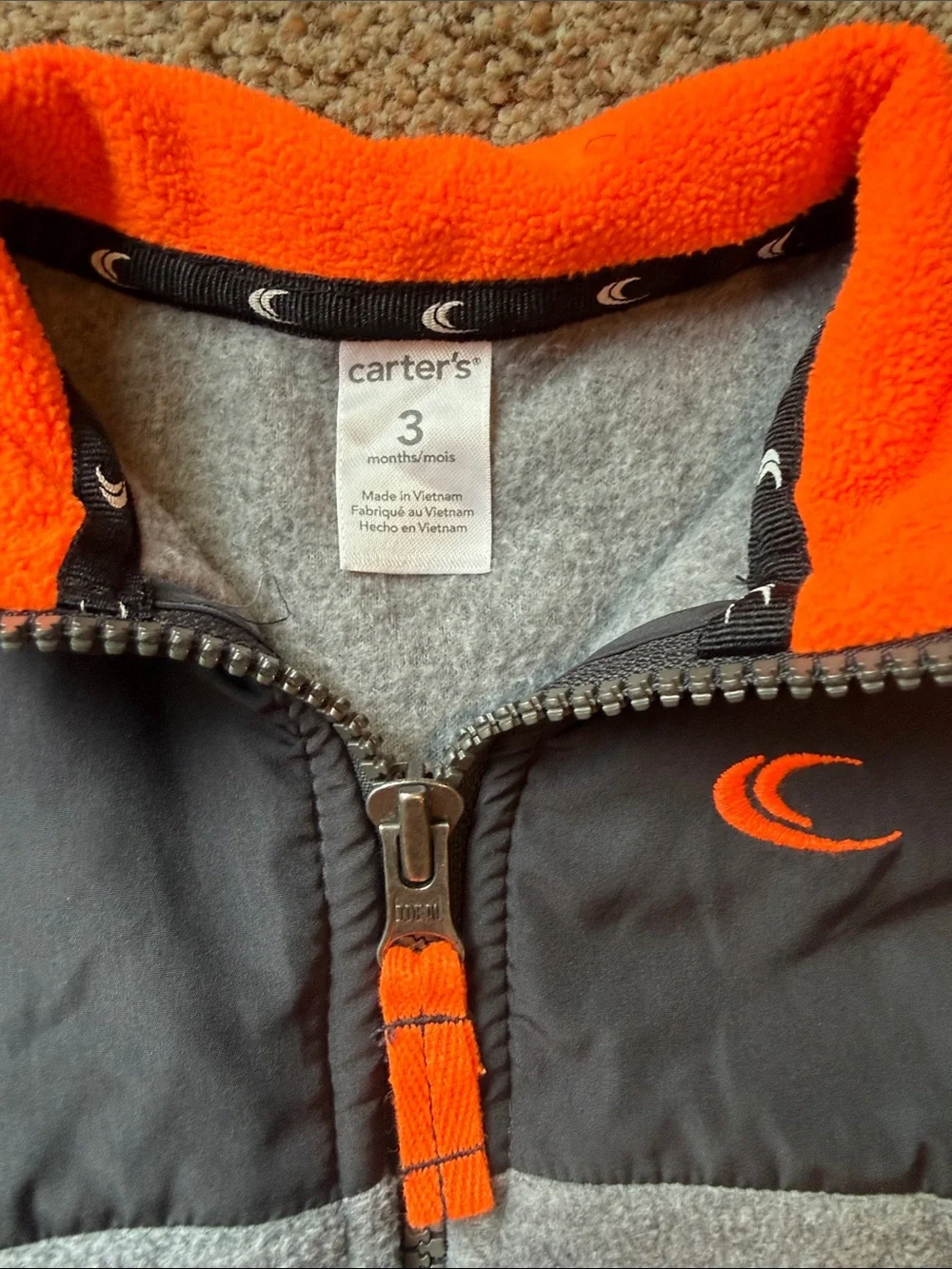 Carter's | Gray Fleece Jacket with Bright Orange Trim